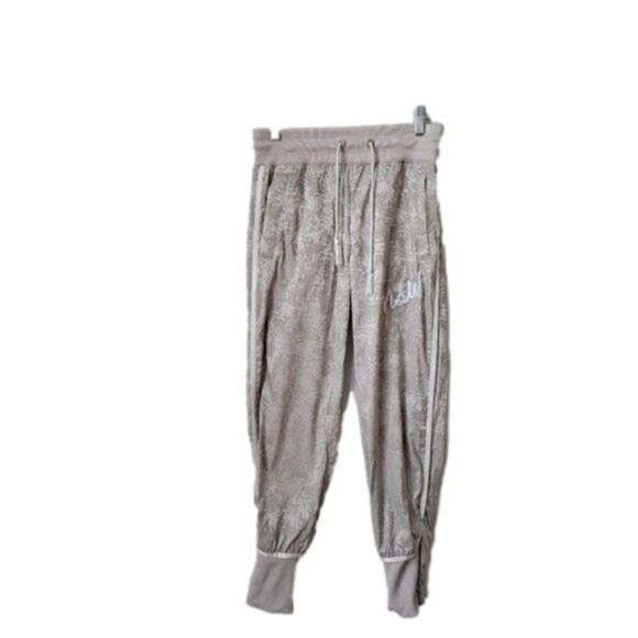 NIKE NSW Jacquard Satin Cuffed Track Pants Cream All Over Print Size XS - Picture 2 of 11